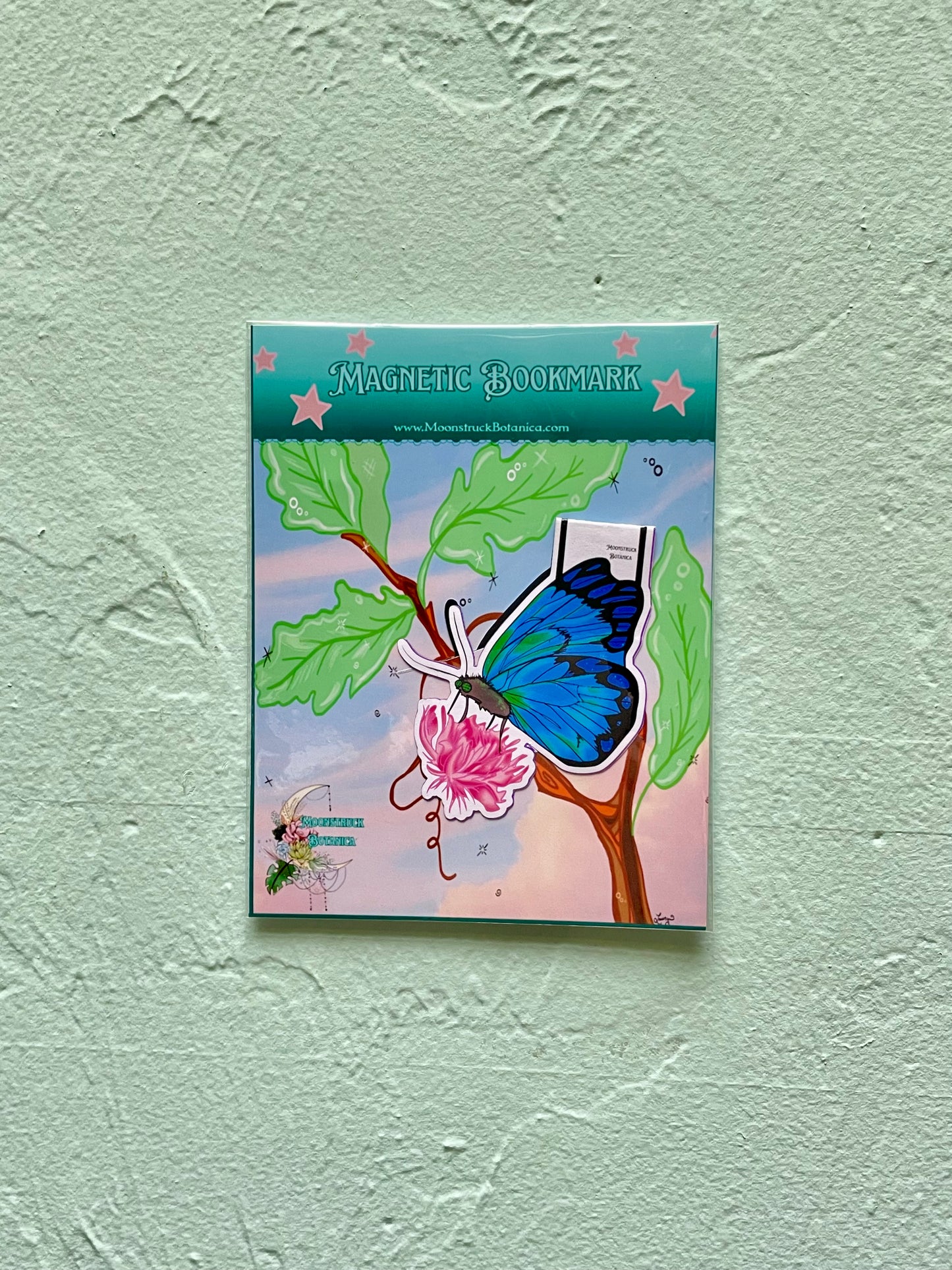 Cerulean Blue Butterfly Resting on a Pink Flower Magnetic Bookmark