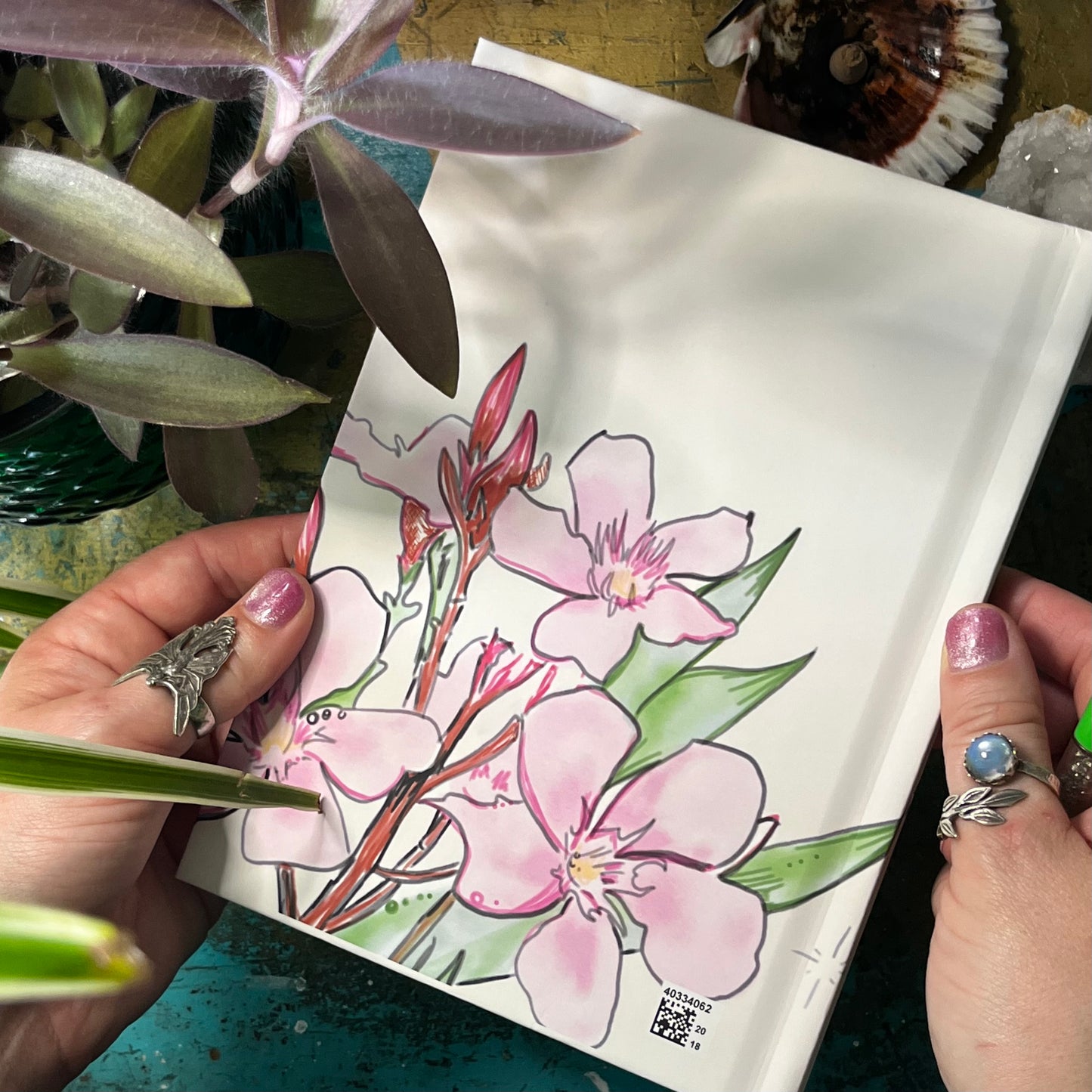 Pink Oleander Botanical Illustration Blank Journal