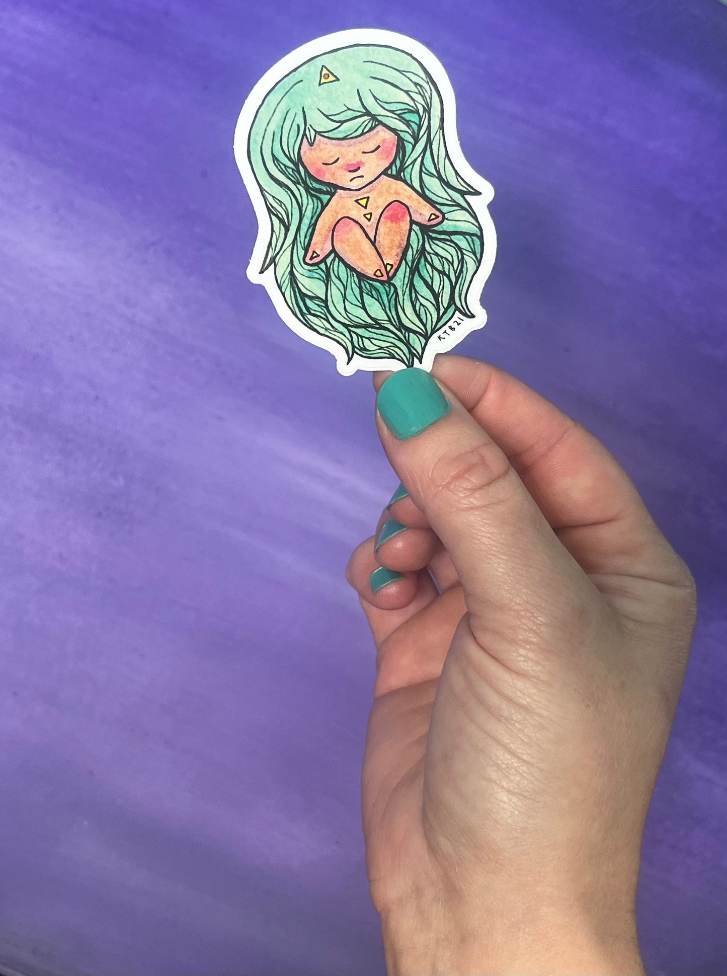 Magical Meditating Green Sprite Vinyl Sticker