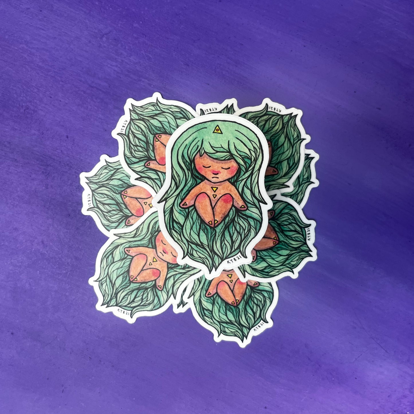 Magical Meditating Green Sprite Vinyl Sticker