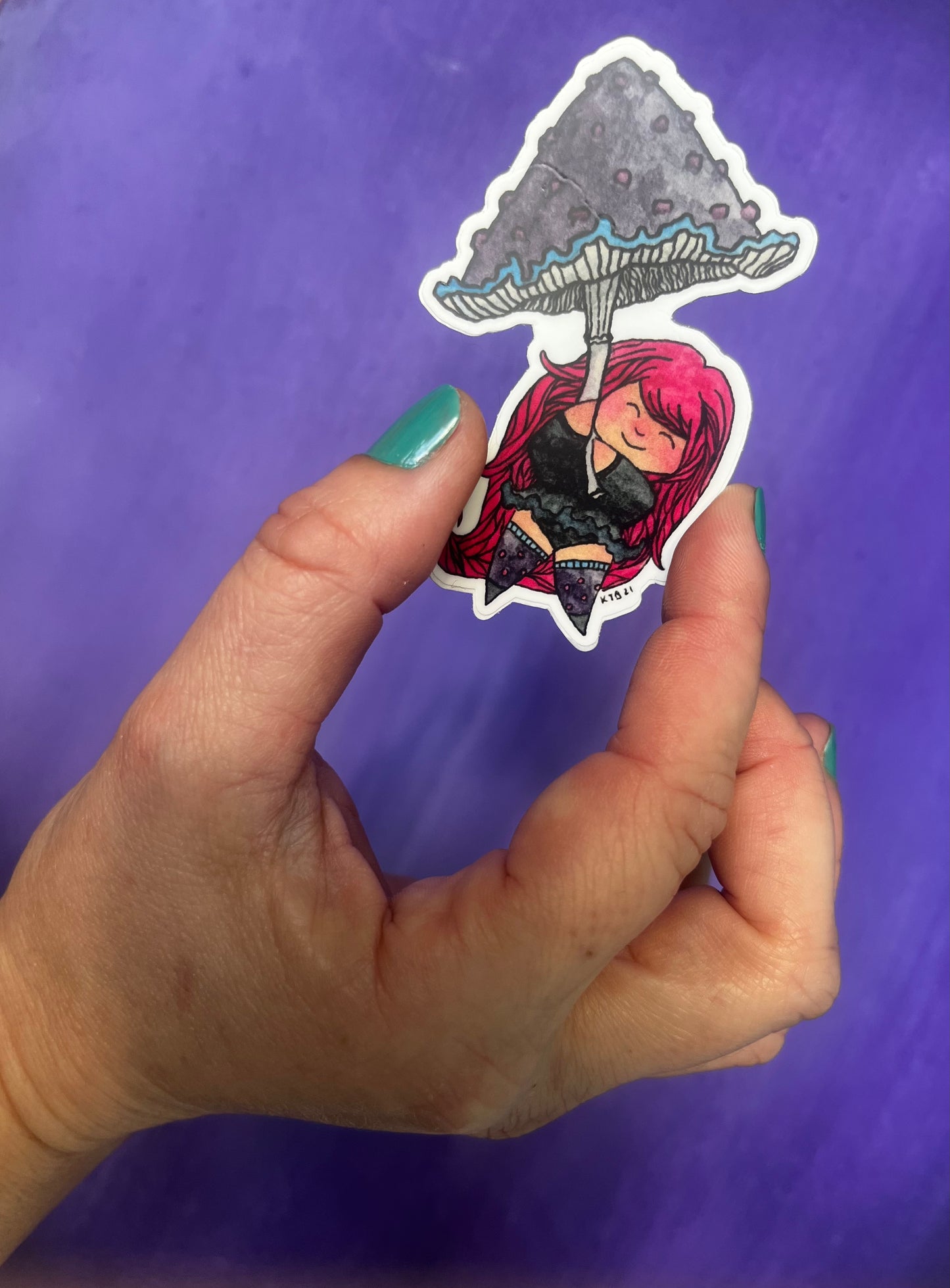 Cute Magenta Pixie with Mushroom Umbrella Vinyl Sticker