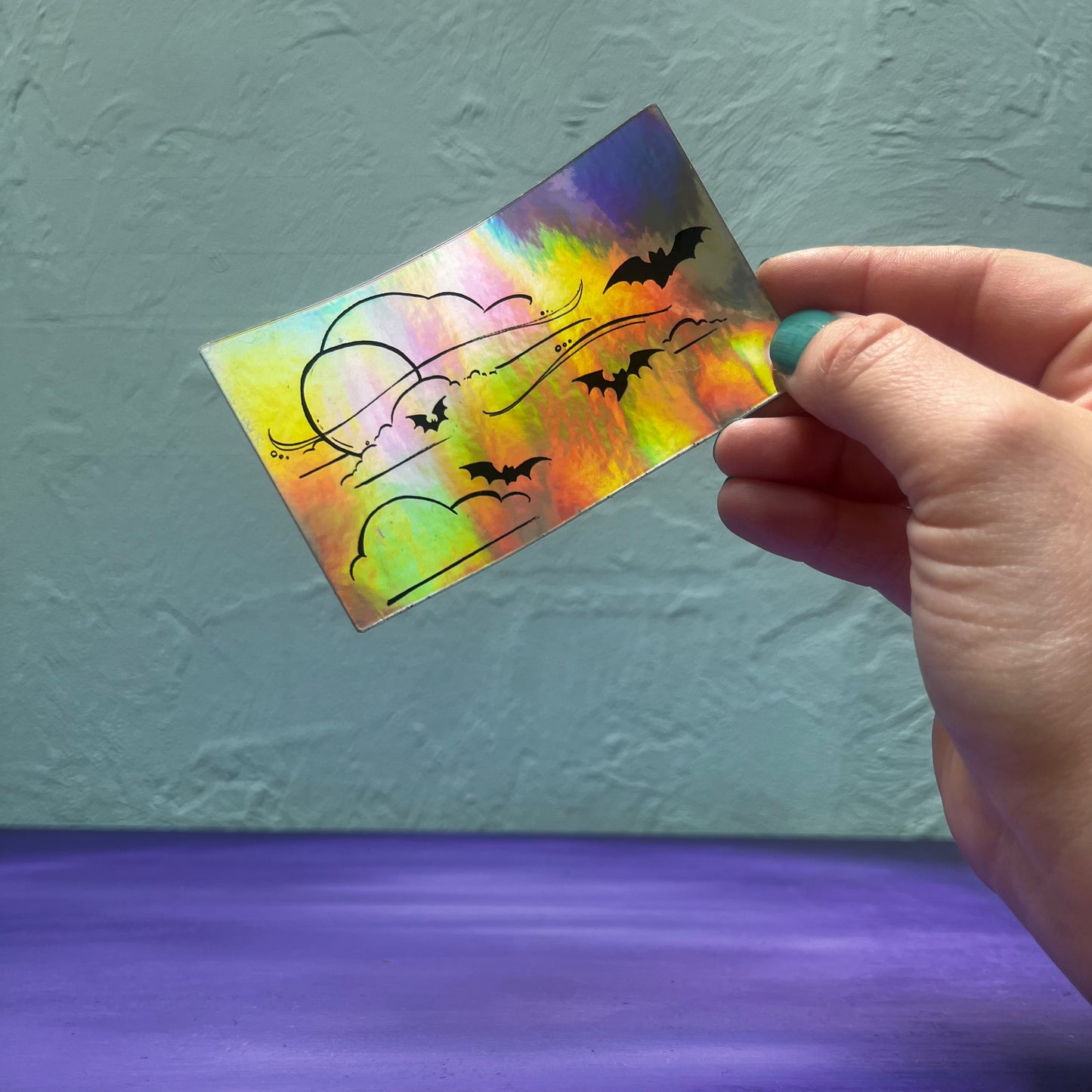 Holographic Bats in flight 4" x 2.5" Vinyl Stickers