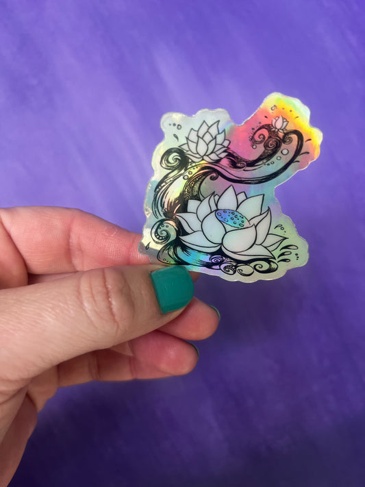 Lotus Flower Holographic Vinyl Sticker 2" x 2"
