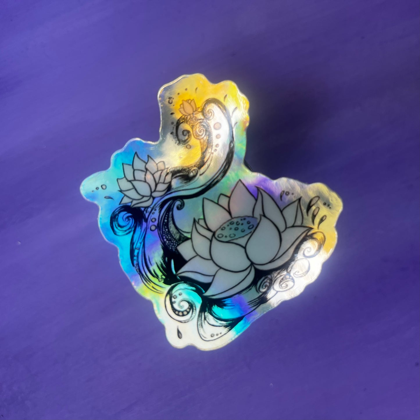 Lotus Flower Holographic Vinyl Sticker 2" x 2"
