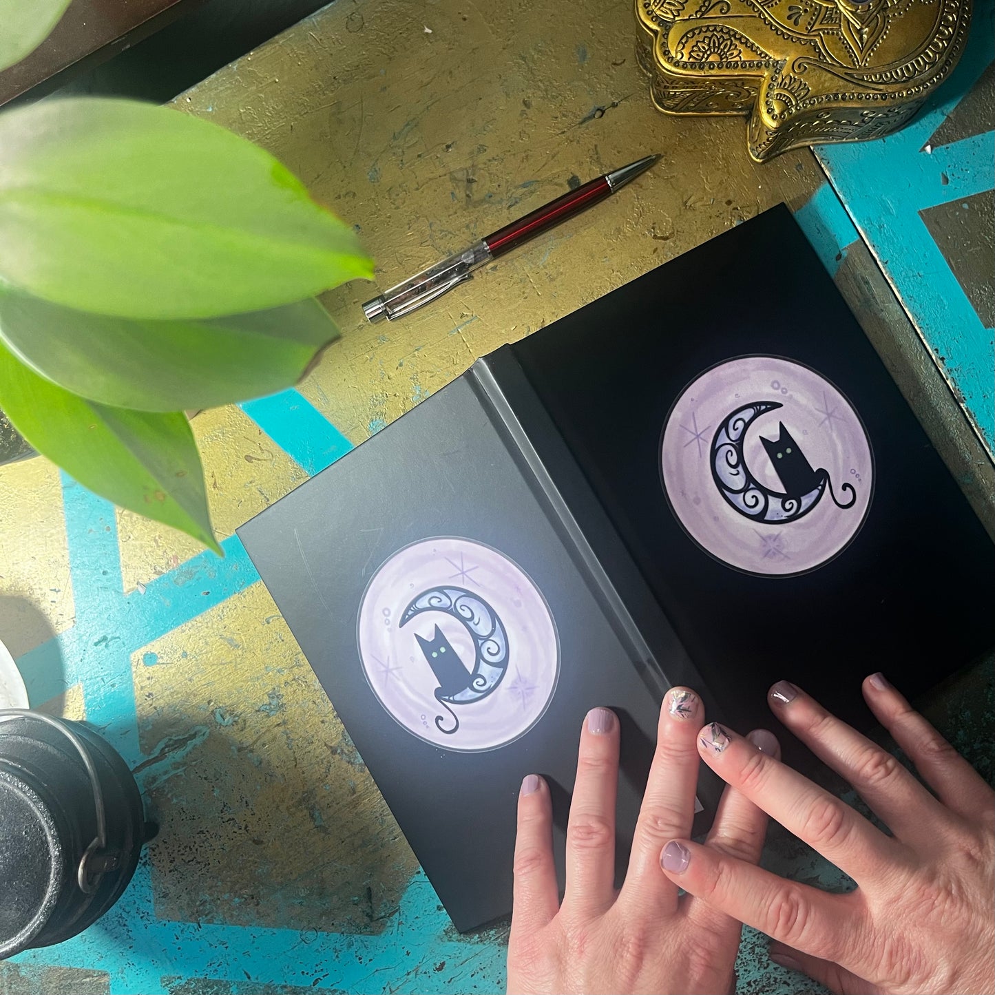 Crescent Moonlit Kitty Blank Journal