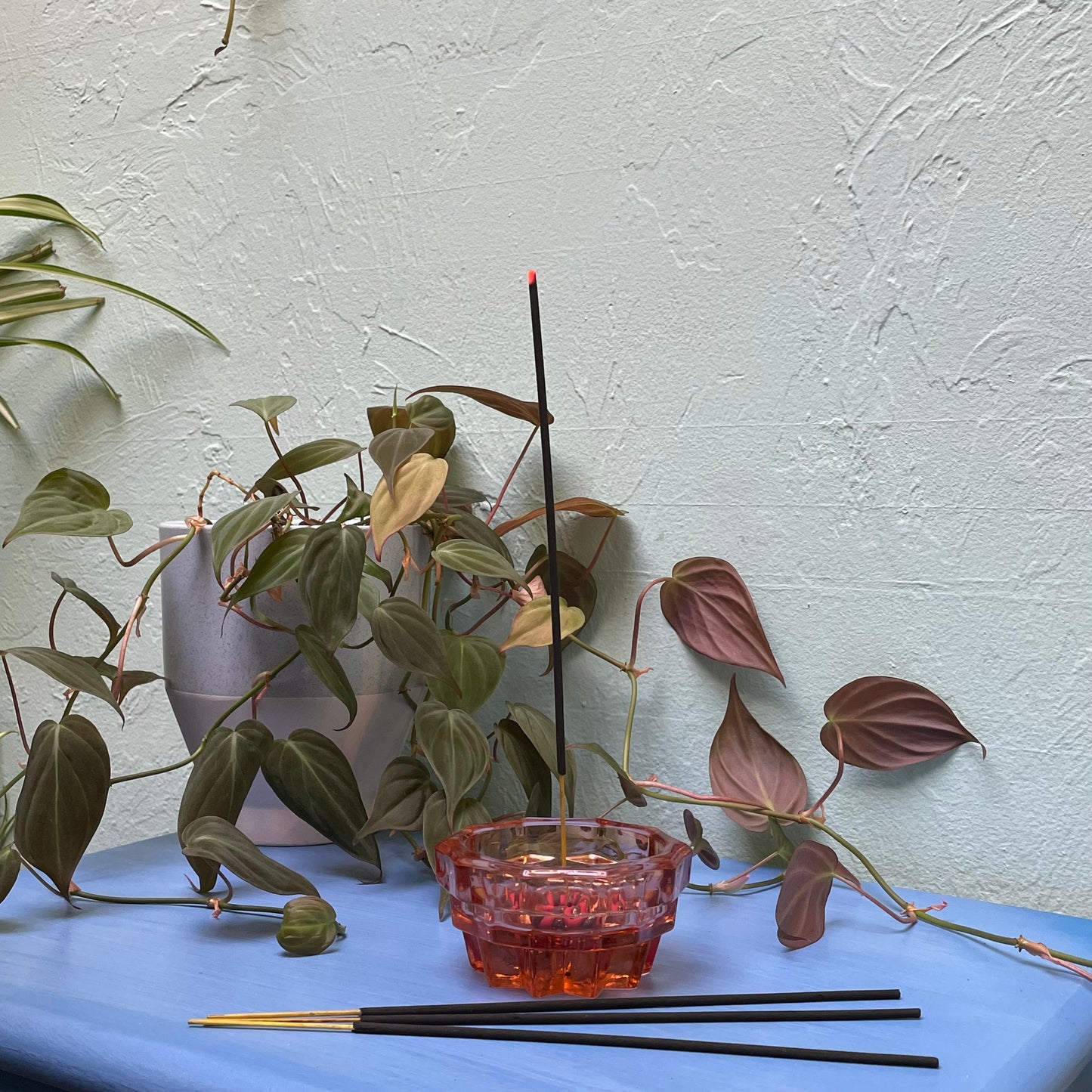 Indiana Glass Co Peach Glass Candle & Incense Holder
