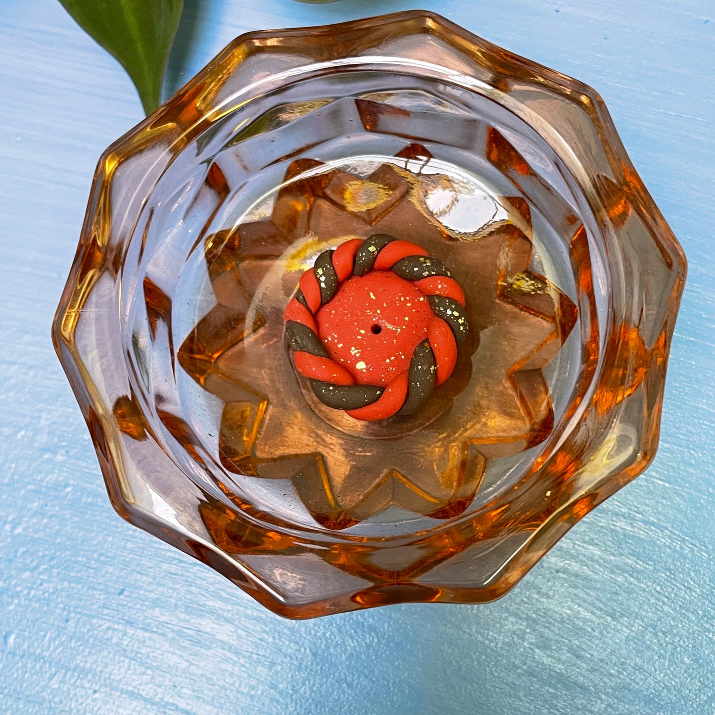 Indiana Glass Co Peach Glass Candle & Incense Holder