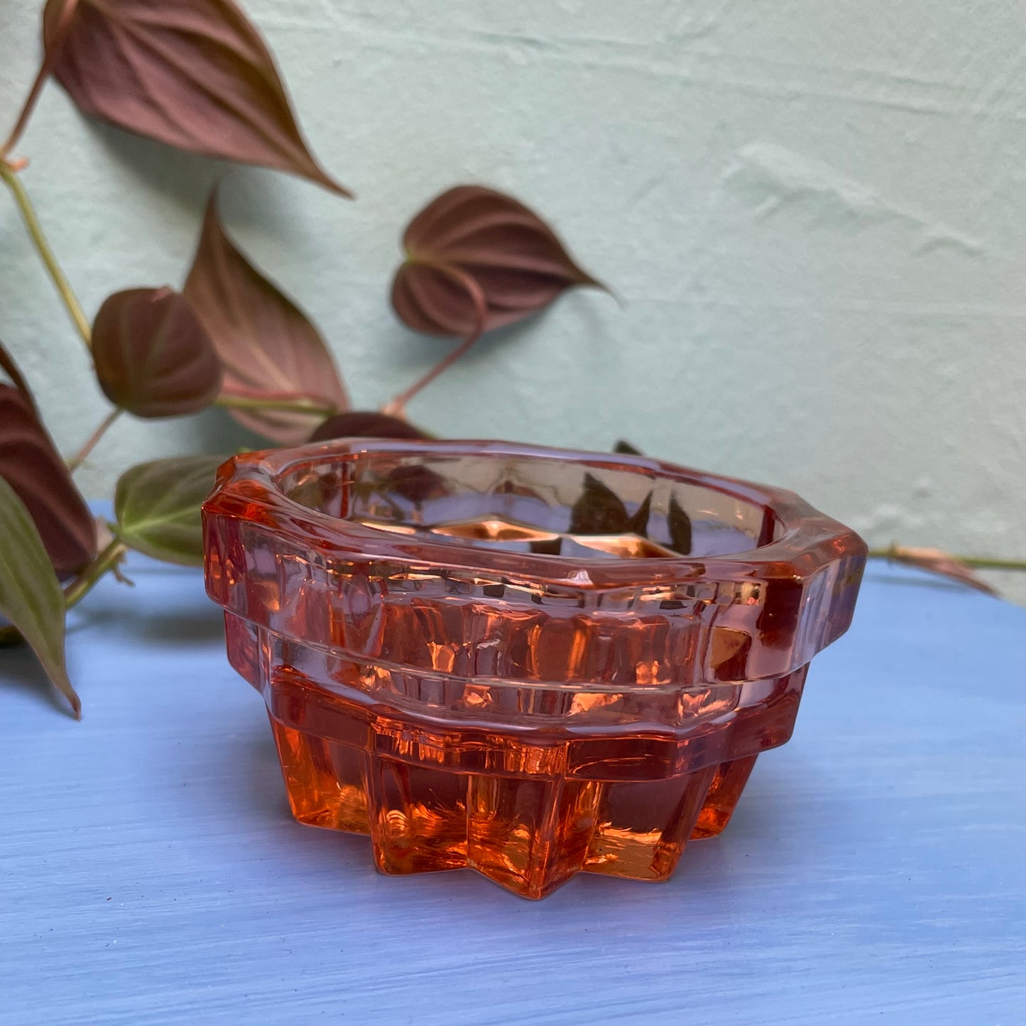 Indiana Glass Co Peach Glass Candle & Incense Holder