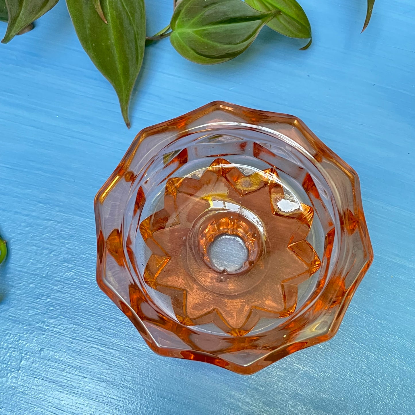 Indiana Glass Co Peach Glass Candle & Incense Holder