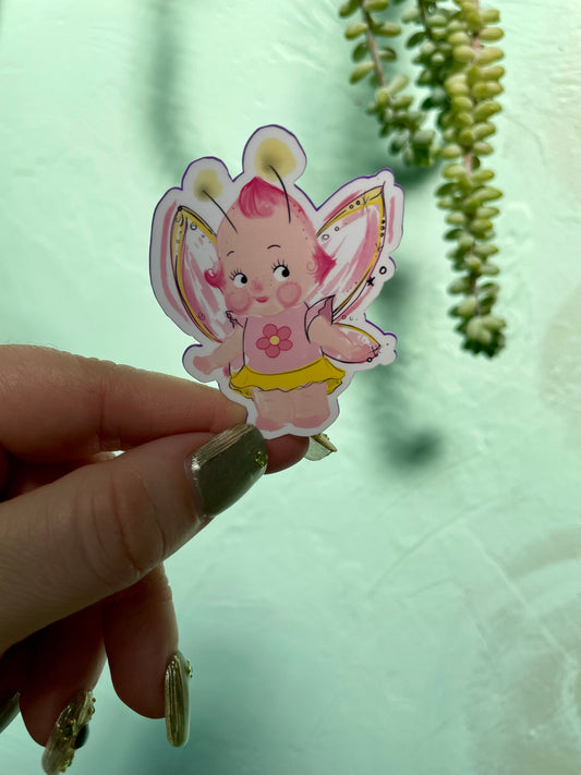 Pink Daisy Kewpie Fairy Glossy Vinyl Sticker