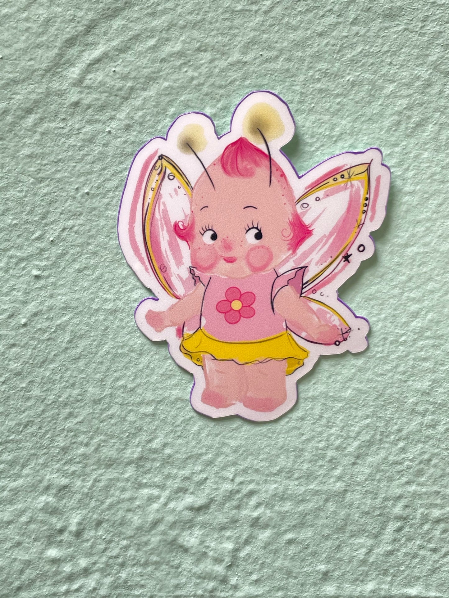 Pink Daisy Kewpie Fairy Glossy Vinyl Sticker