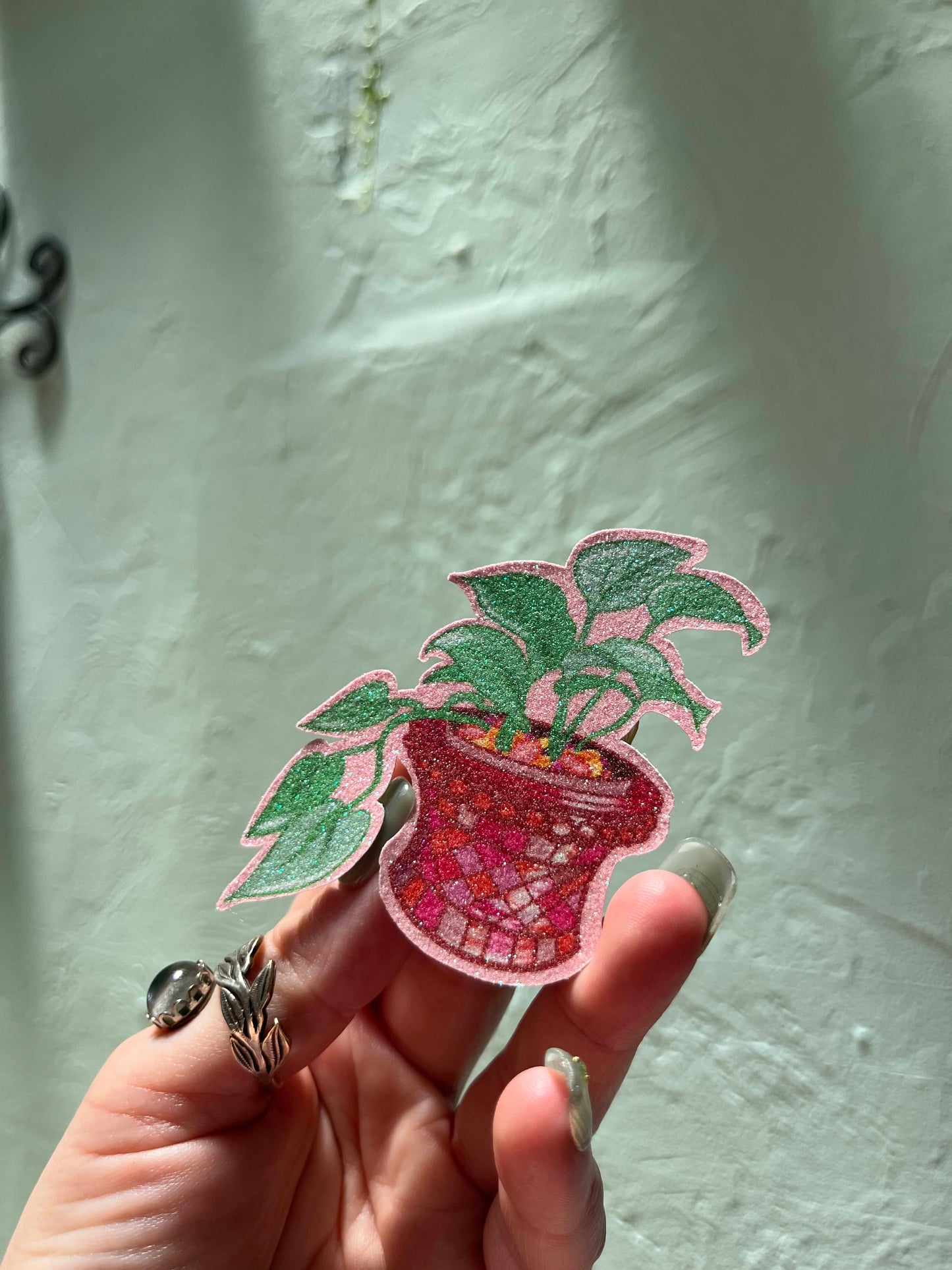 Pothos Plant in a Red Mosaic Pot Glitter Sticker