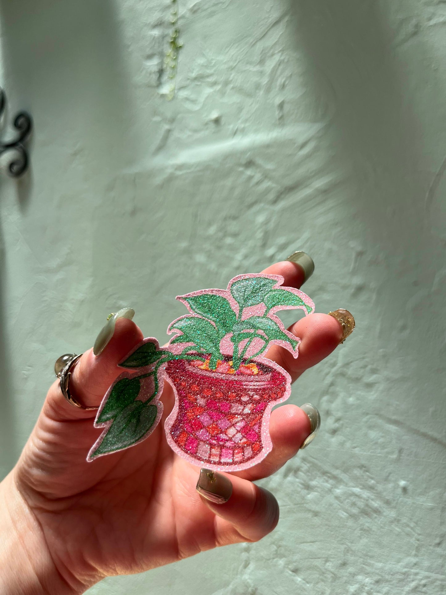 Pothos Plant in a Red Mosaic Pot Glitter Sticker