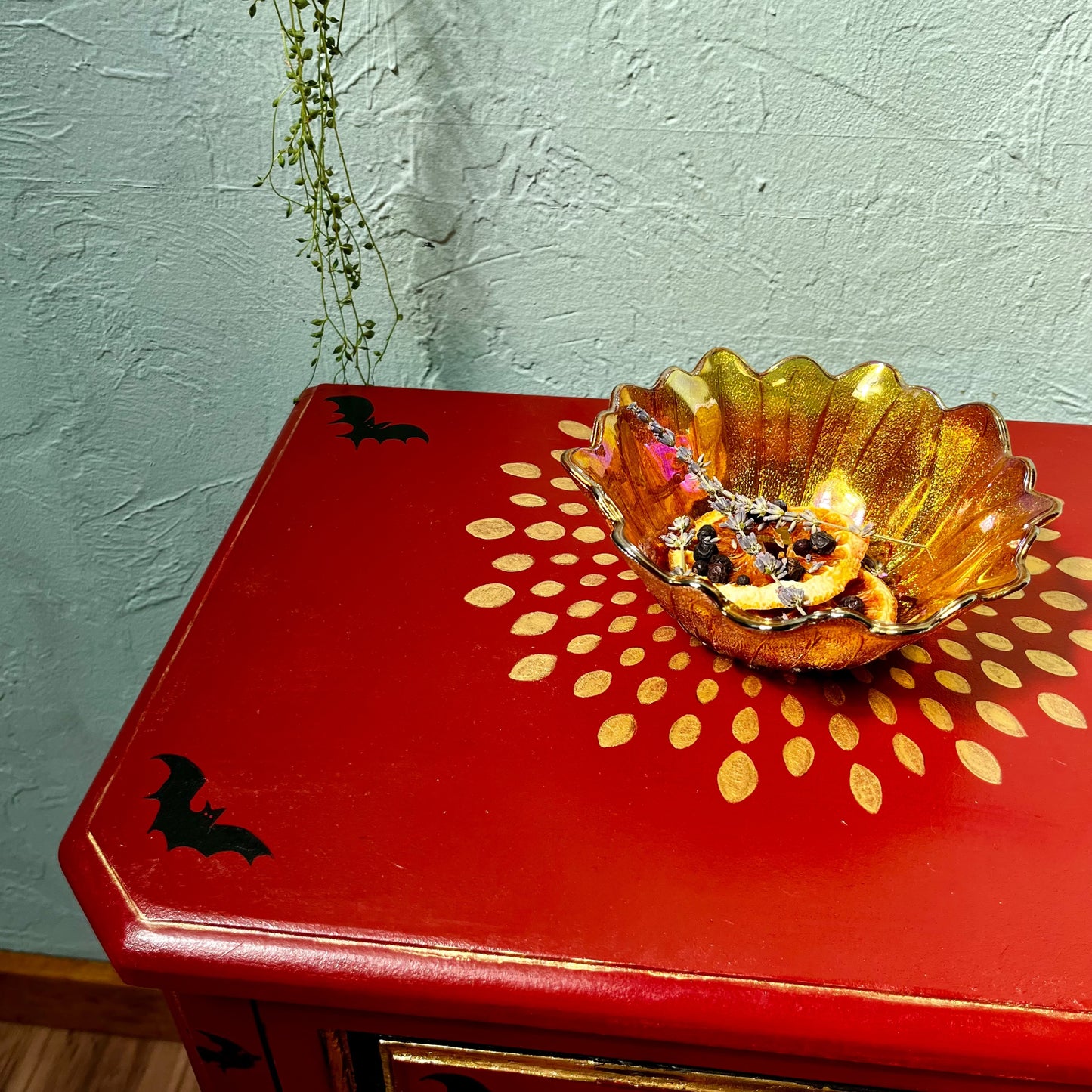 Vintage 1960s Iridescent Marigold Amber Sunflower Carnival Glass Bowls by Indiana Glass Co