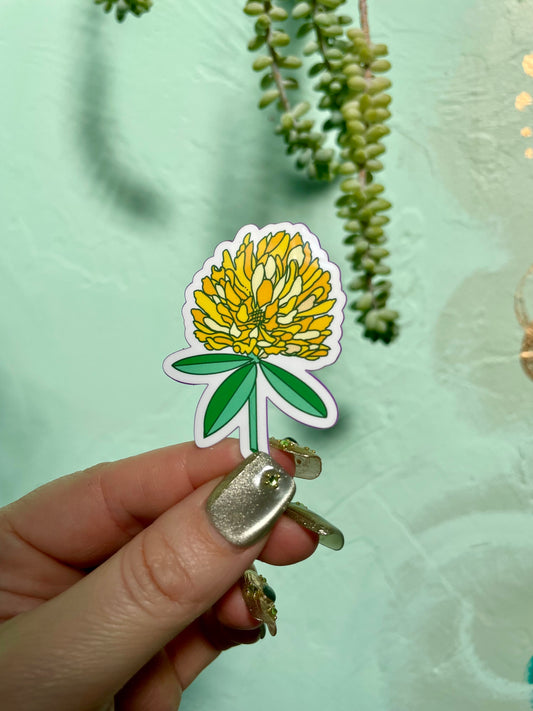 Mustard Yellow Clover Flower Glossy Vinyl Sticker