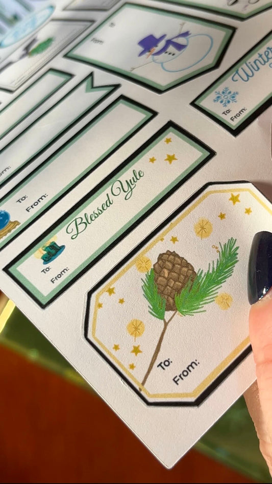 Yule Blessings Gift Tag Stickers | Witchy Solstice Collection