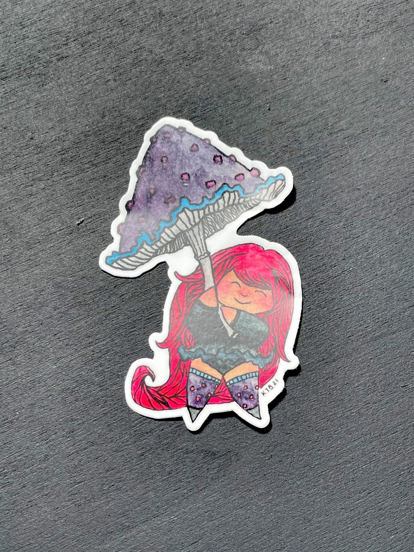 Cute Magenta Pixie with Mushroom Umbrella Vinyl Sticker