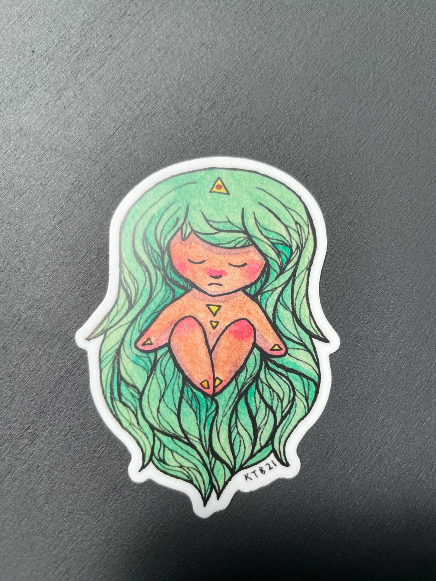 Magical Meditating Green Sprite Vinyl Sticker