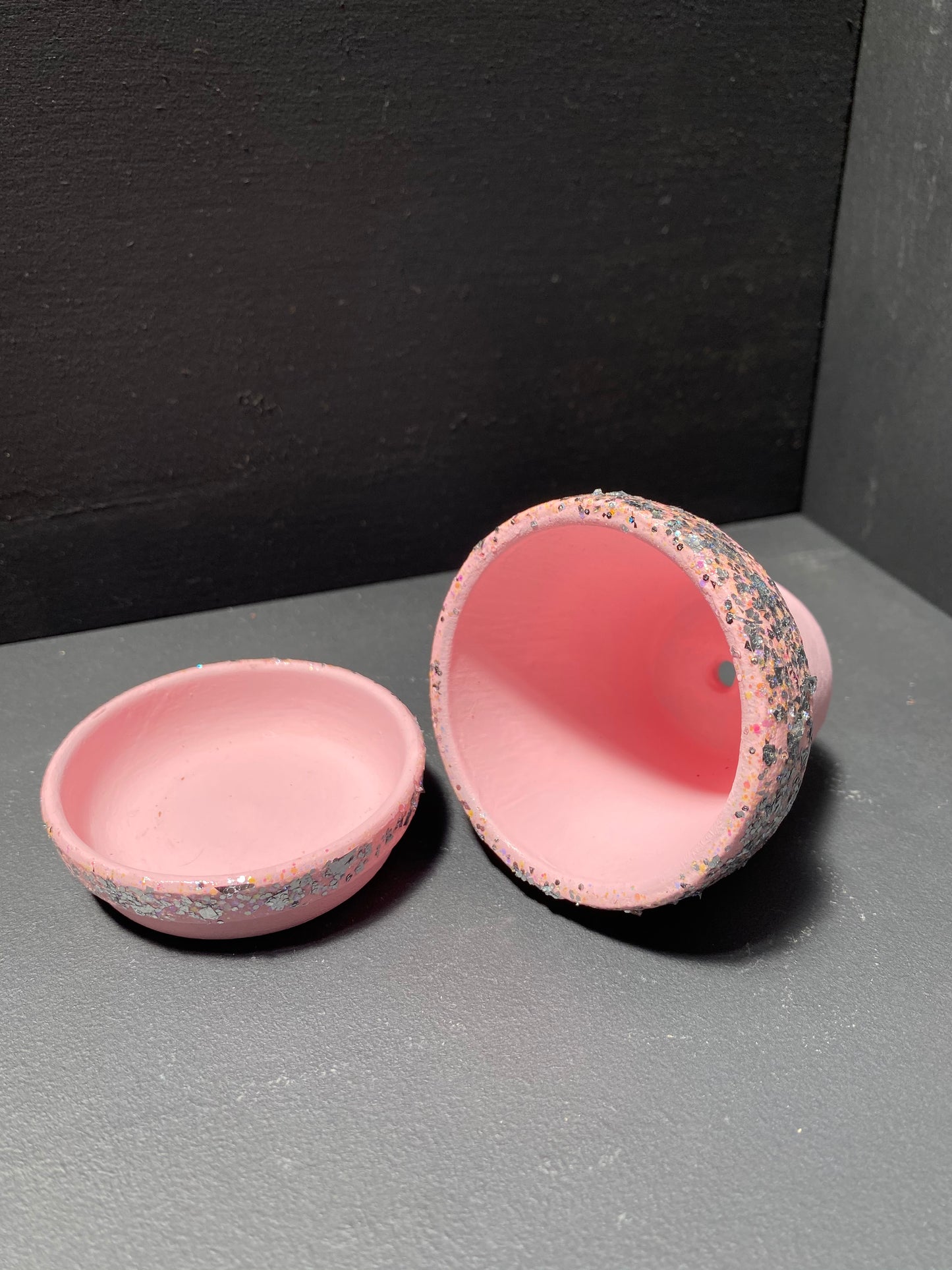 Small Matte Pink Sparkle Terra Cotta Pot and Saucer