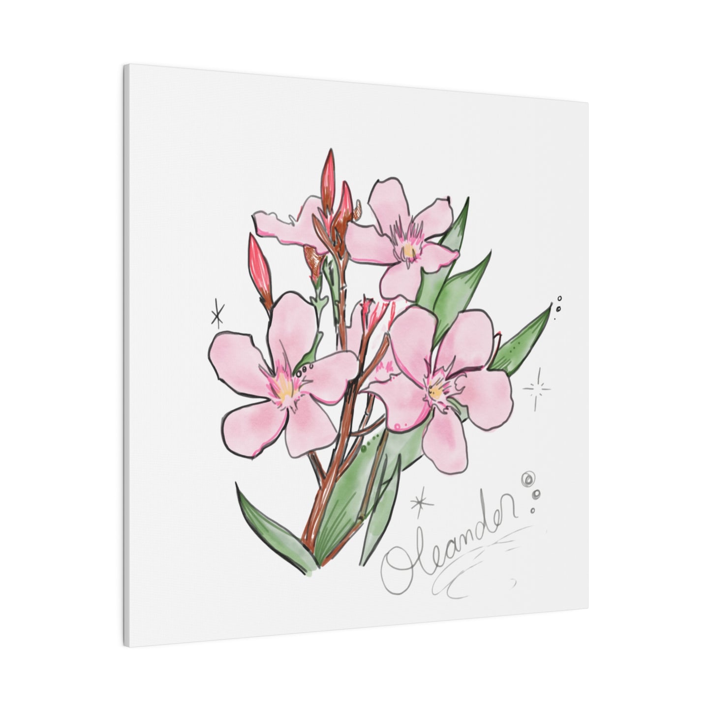 Pink Floral Oleander Watercolor inspired Illustration on Canvas